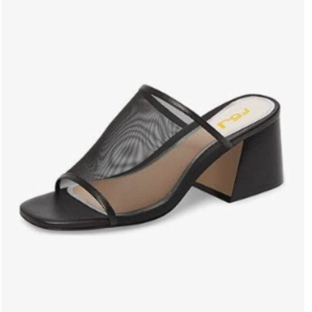 FSJ Black Comfortable Mesh Open Toe Sandal Chunky Heels Mules Slide Summer Shoes